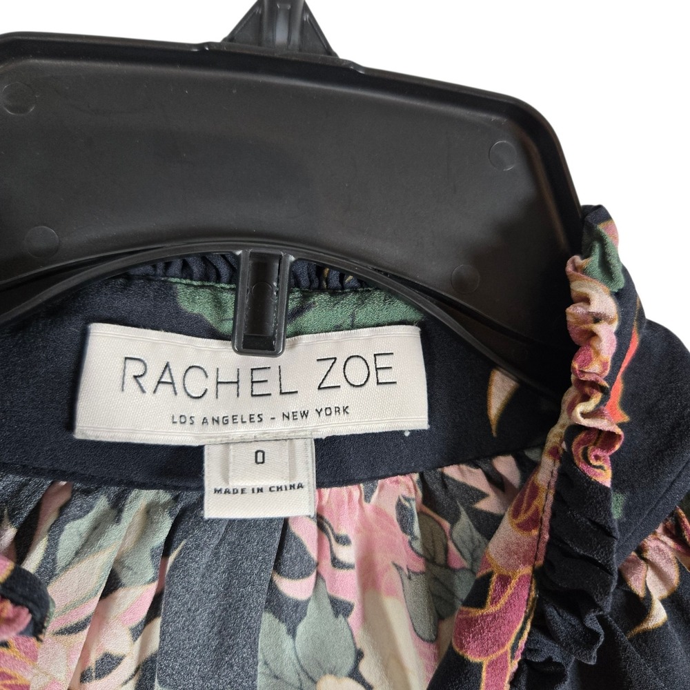 Rachel Zoe Romper Womens 0 100% Silk Black Pink Floral Print Long Sleeve - Picture 7 of 8